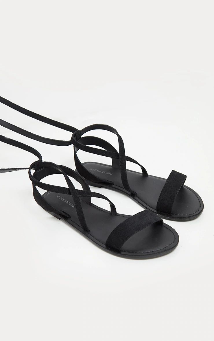 Black Basic Leather Sandal | PrettyLittleThing US