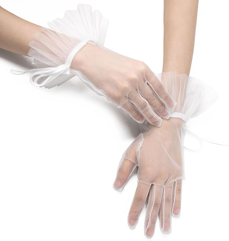 YAMEIZE Short Lace Gloves women Tea Party Glove Wedding Gloves for Bride Prom Halloween Party | Amazon (US)