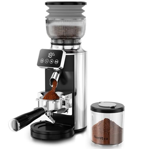 Neretva Espresso Grinder, 2 in 1 Professional Coffee Bean Grinder Stainless Steel Suit 51~58mm Portafilter Burr Coffee Grinder 30 Precise Setting&Anti-Static for Espresso/French Press/Drip/Moka-Silver | Amazon (US)