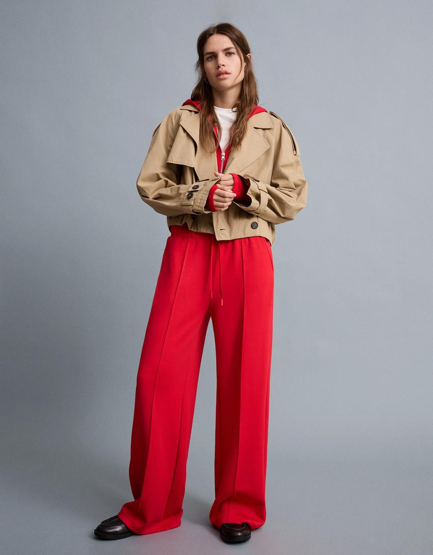 Soft touch wide-leg trousers - Women | Bershka GB