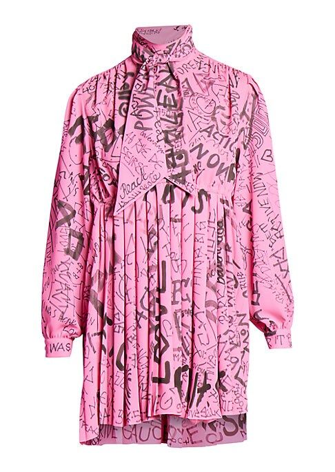 Balenciaga Women's Grafitti-Print Tieneck Babydoll Dress - Fuchsia - Size 34 (0) | Saks Fifth Avenue