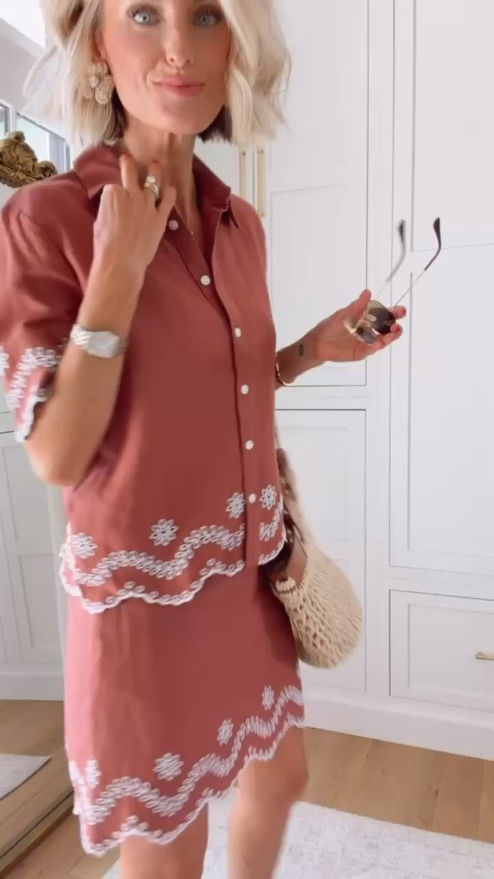 This terracotta color eyelet set is 😍 I can totally see this being worn on vacation for an elevated look as a daytime outfit, cover up, or the pieces mixed and matched! Wearing XS top 0 skirt!

Loverly grey, embroidered eyelet set, brown matching set, cover up resort wear, button down scallop top, Ann Taylor

#LTKTravel #LTKSeasonal