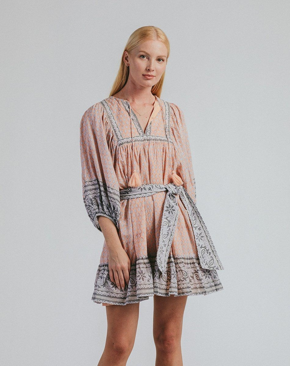Shop Magdalena Mini Dress Scallop Block Print | Cleobella | Cleobella LLC