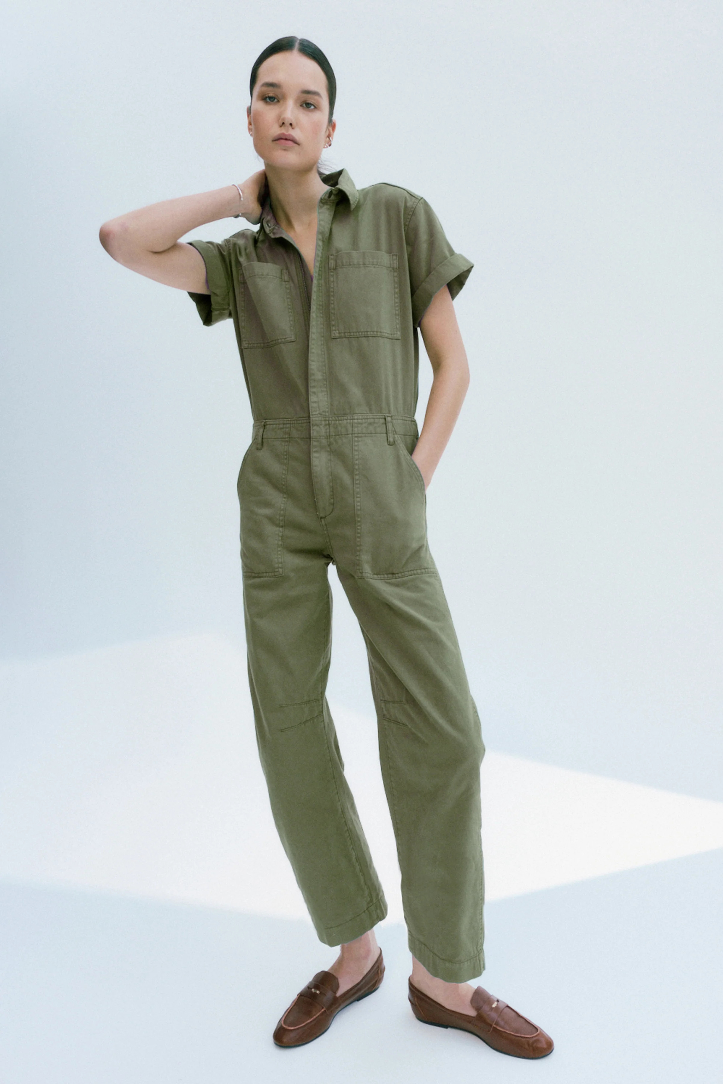 Cruz Short Sleeve Barrel Leg Jumpsuit – Meadow | Pistola Denim