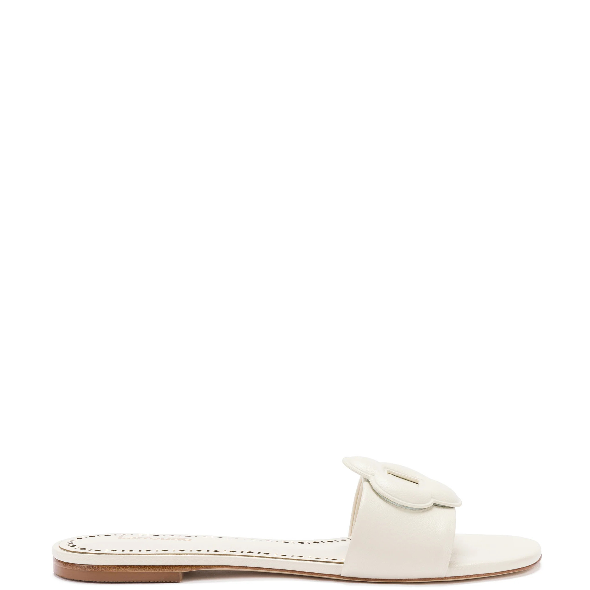 Flora Flat Mule In Ivory Leather | Larroude