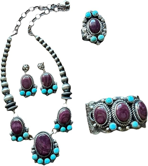 Navajo Sterling Silver Purple Spiny Oyster Turquoise Necklace Cuff Set | Amazon (US)