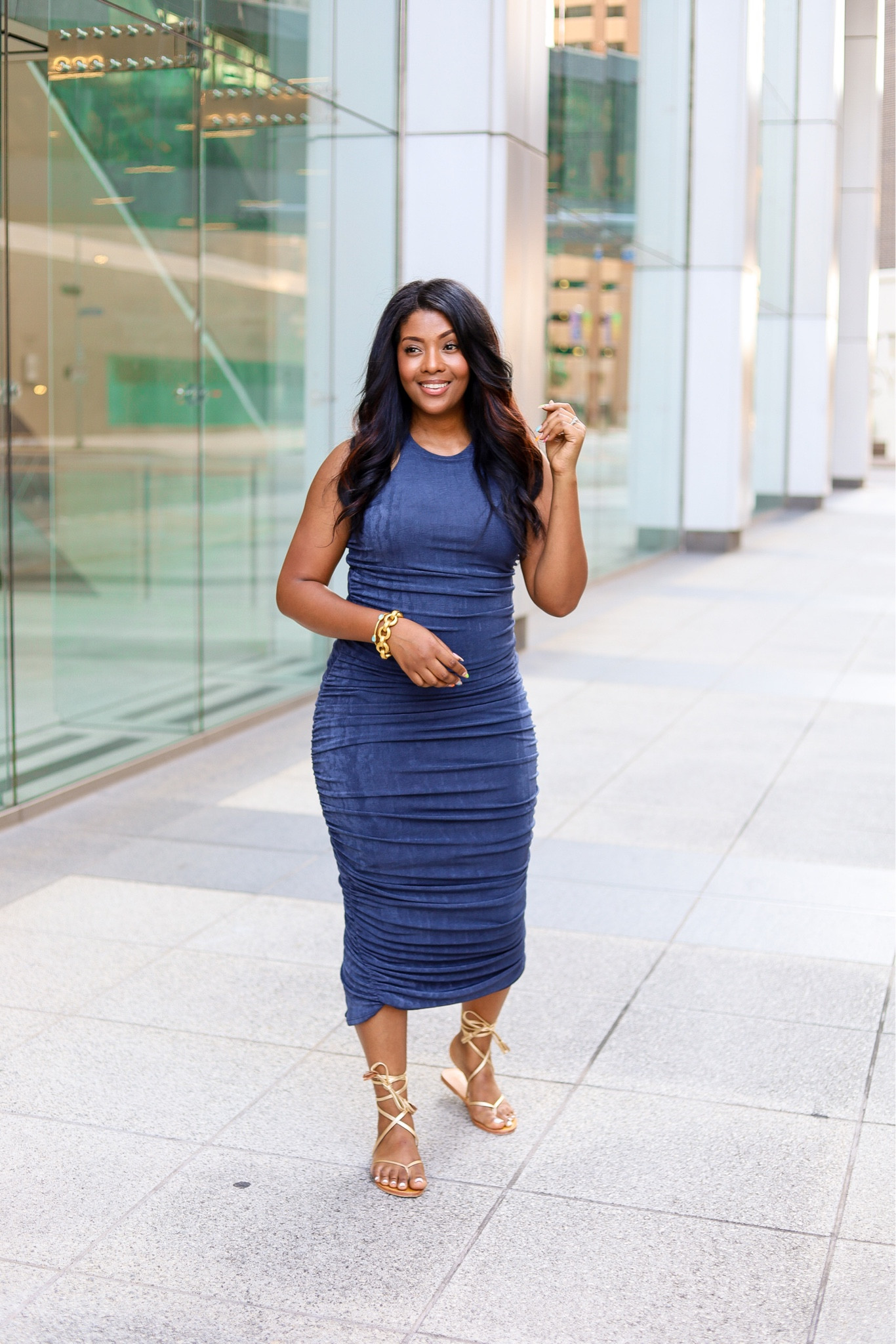 Blue ruched dress from VICI collection. Midi dress. Body con dress. Vacay, resort dress, summer dress, tank dress, wedding guest dress. 

#LTKwedding #LTKsalealert #LTKunder100