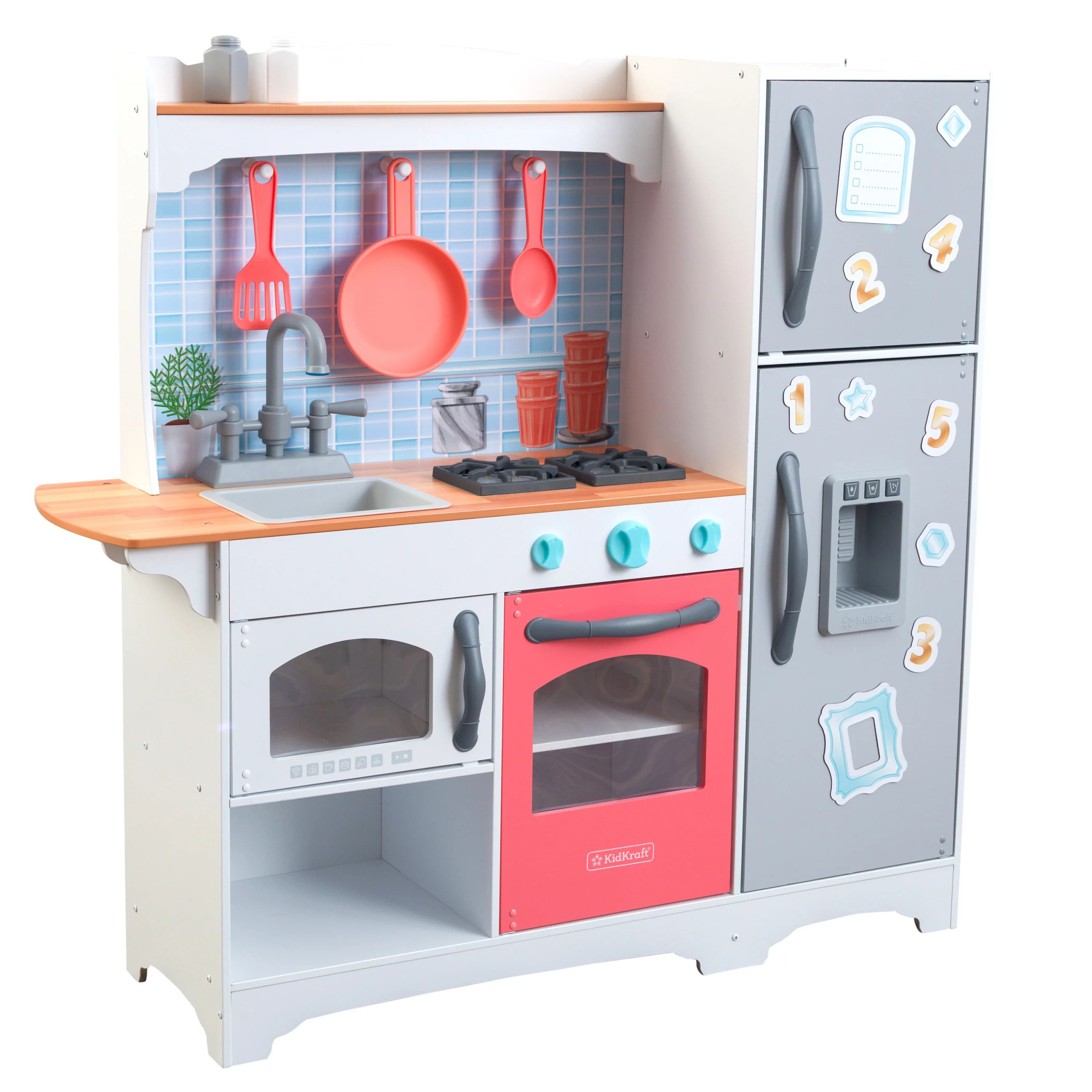 KidKraft Mosaic Magnetic Play Kitchen with Ice Maker & 9-Piece Accessory Play Set - Coral - Walma... | Walmart (US)