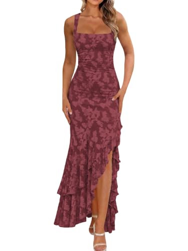 BORIFLORS Women's Elegant Ruched Floral Maxi Wedding Guest Dress | Amazon (US)