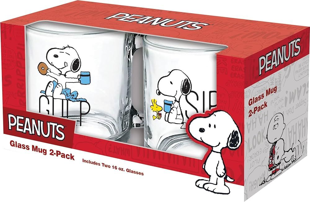 ICUP Peanuts Snoopy Gulp/Sip 2 pc 16 oz Glass Mug Set, Medium | Amazon (US)