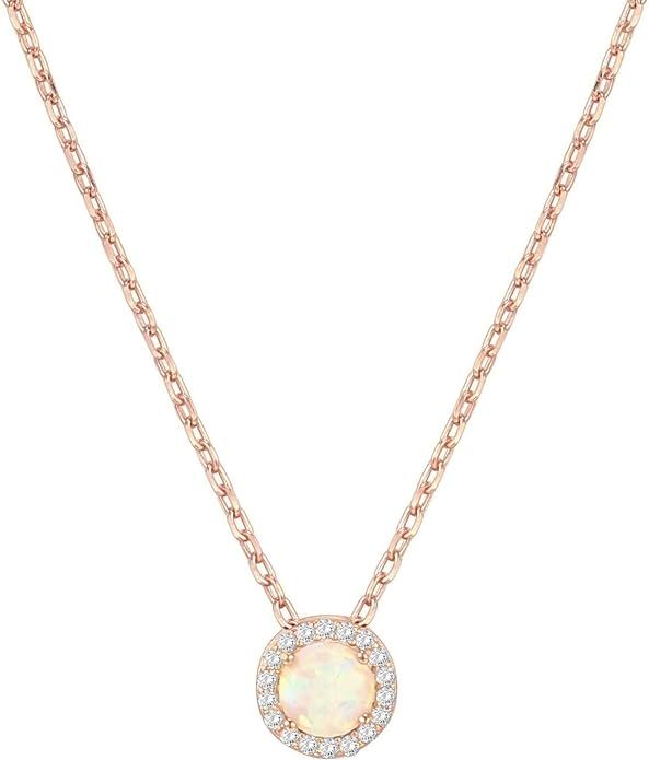 PAVOI 14K Gold Plated Created Opal Pendant Cubic Zirconia Halo Necklace | Gold Necklaces for Wome... | Amazon (US)