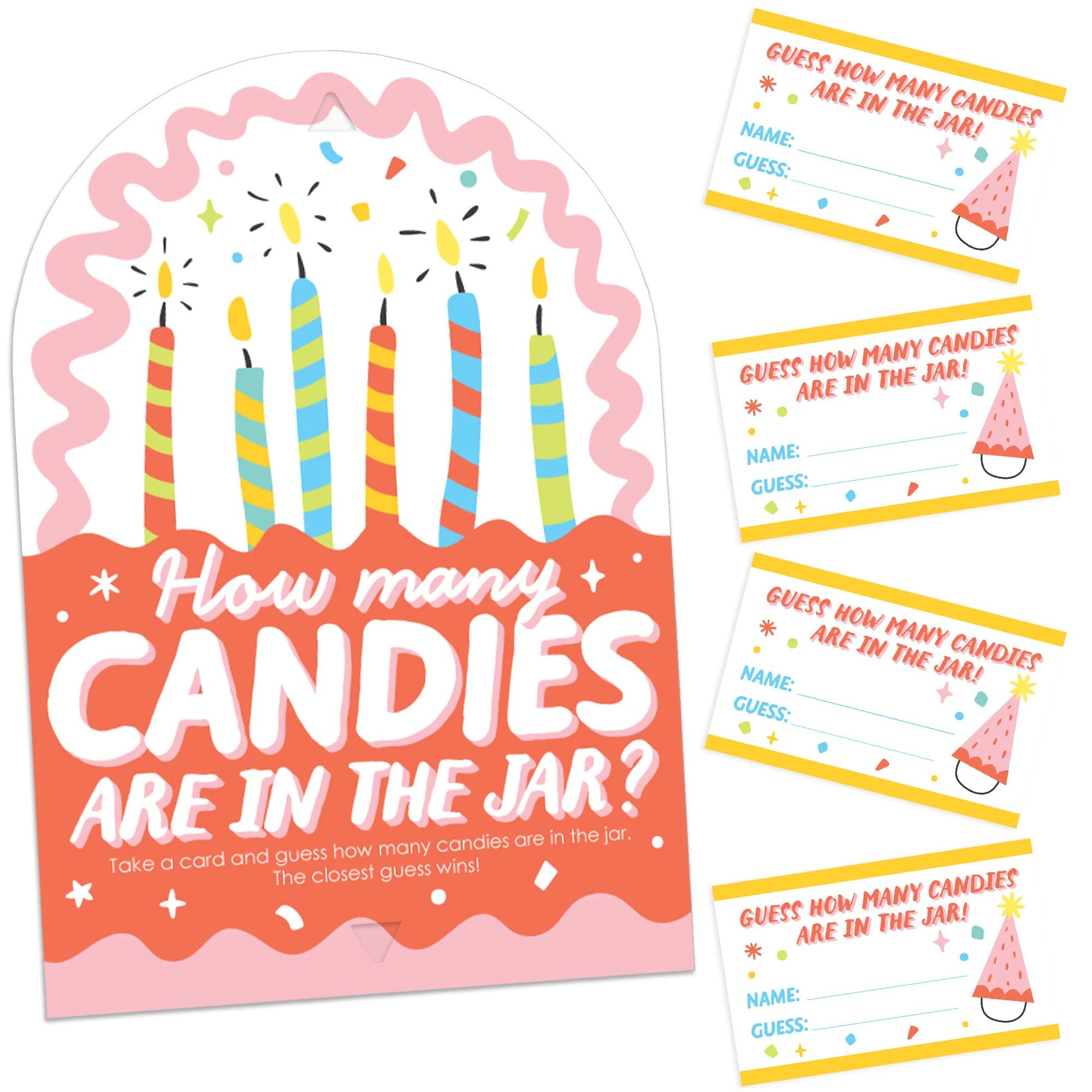 Party Time - How Many Candies Happy Birthday Party Game - 1 Stand and 40 Cards - Candy Guessing G... | Big Dot of Happiness