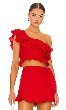 Show Me Your Mumu Leni Ruffle Top in Cherry Poplin from Revolve.com | Revolve Clothing (Global)
