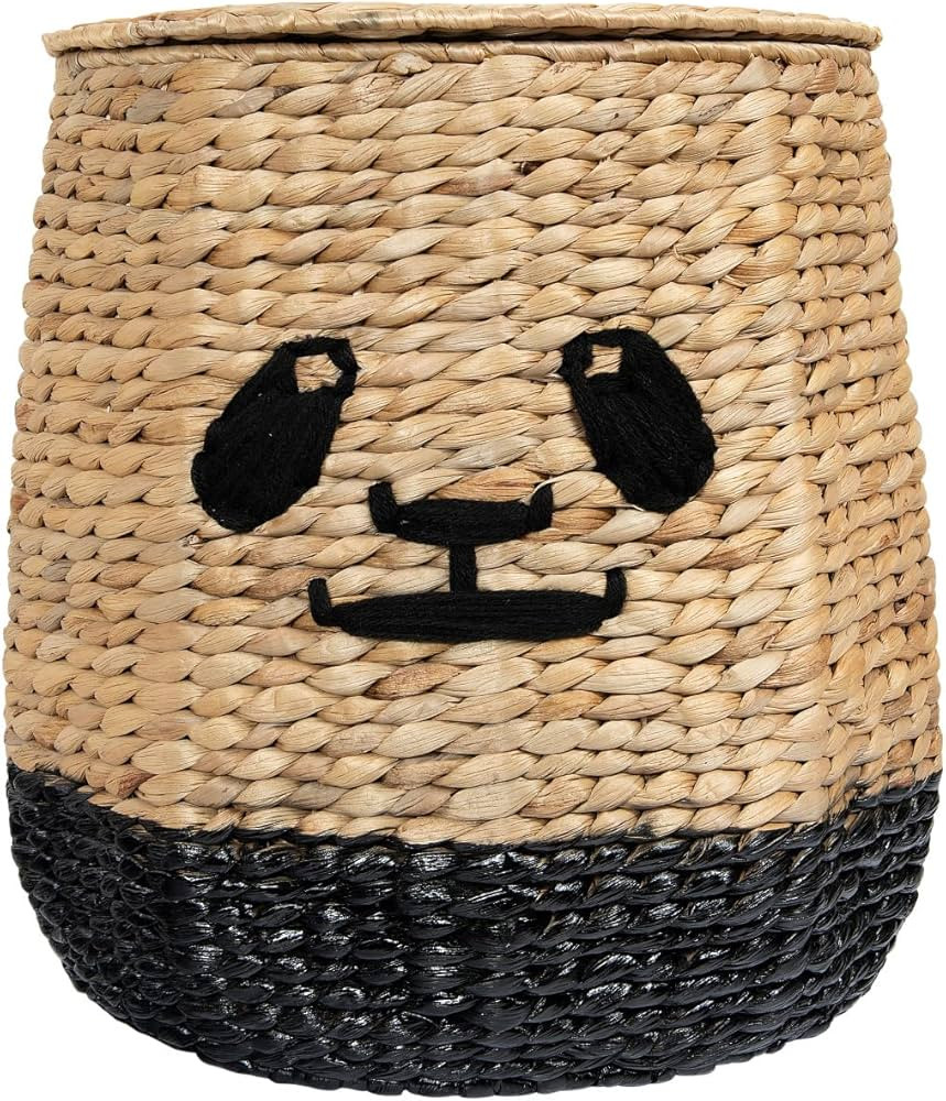 Bloomingville Handwoven Beige & Black Panda Face Rattan Lid Basket, Beige | Amazon (US)