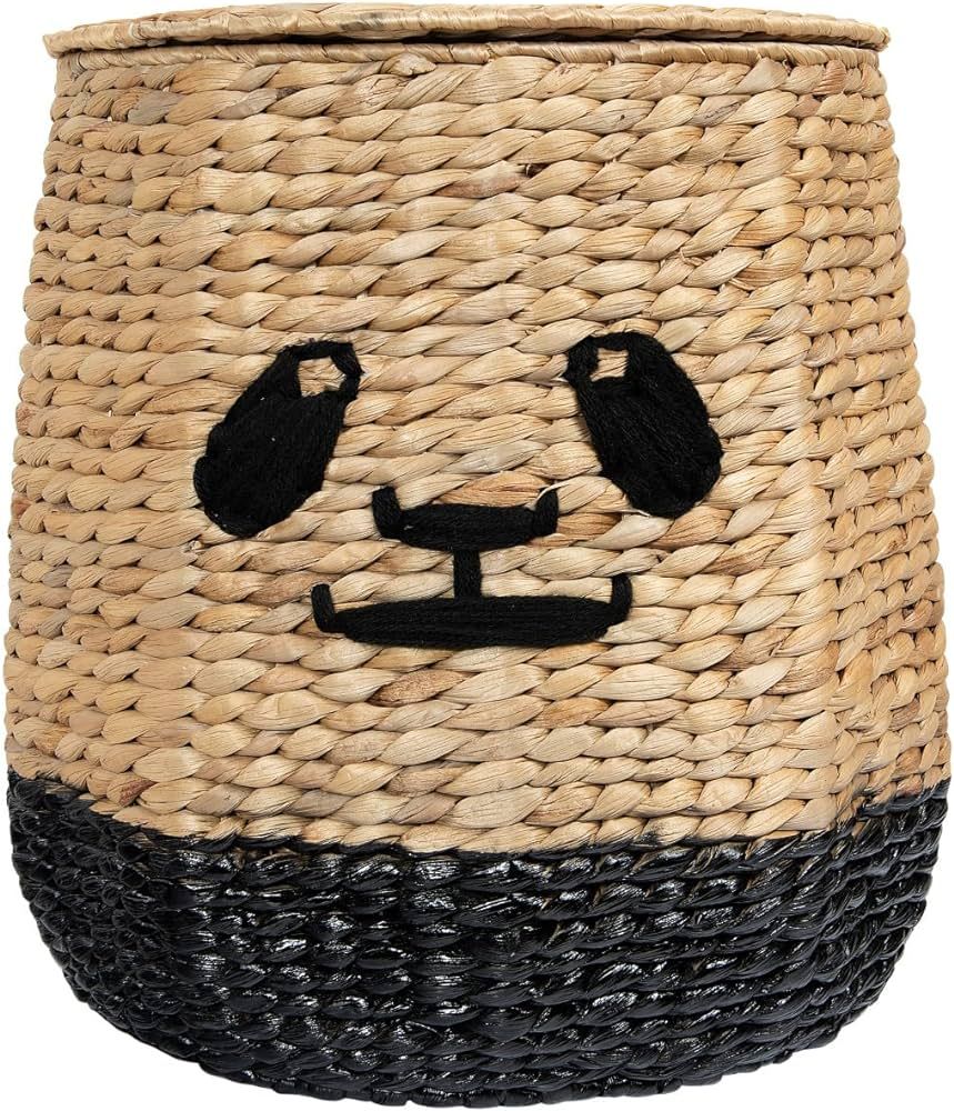 Bloomingville Handwoven Beige & Black Panda Face Rattan Lid Basket, Beige | Amazon (US)