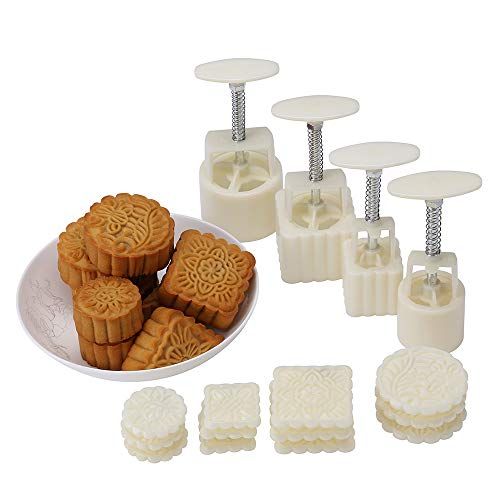 Mid-Autumn Festival Hand-Pressure Moon Cake Mould With 12 Pcs Mode Pattern For 4 Sets | Amazon (US)