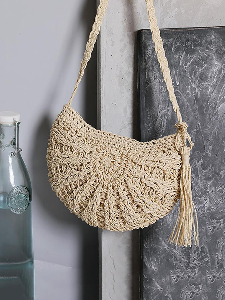 Tassel Decor Straw Saddle Bag | SHEIN