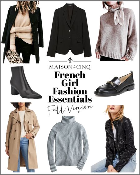 These are the 8 French girl fashion essentials that will give you that casual chic style for fall!

#fallfashion #falloutfit #coat #blazer #trenchcoat #sweater #booties #denim #jeans #loafers #leatherjacket 

#LTKover40 #LTKstyletip #LTKSeasonal