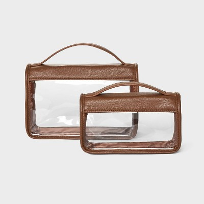 Travel Pouch - A New Day™ Brown: Top Handle Handbag, Solid Pattern, PVC & Material | Target