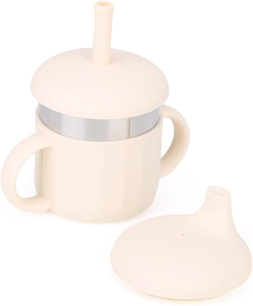 Baby Sippy Cup, Silicone Training Stainless Steel Kid Cups, Break Resistant Straw Lid Cup for Inf... | Amazon (US)