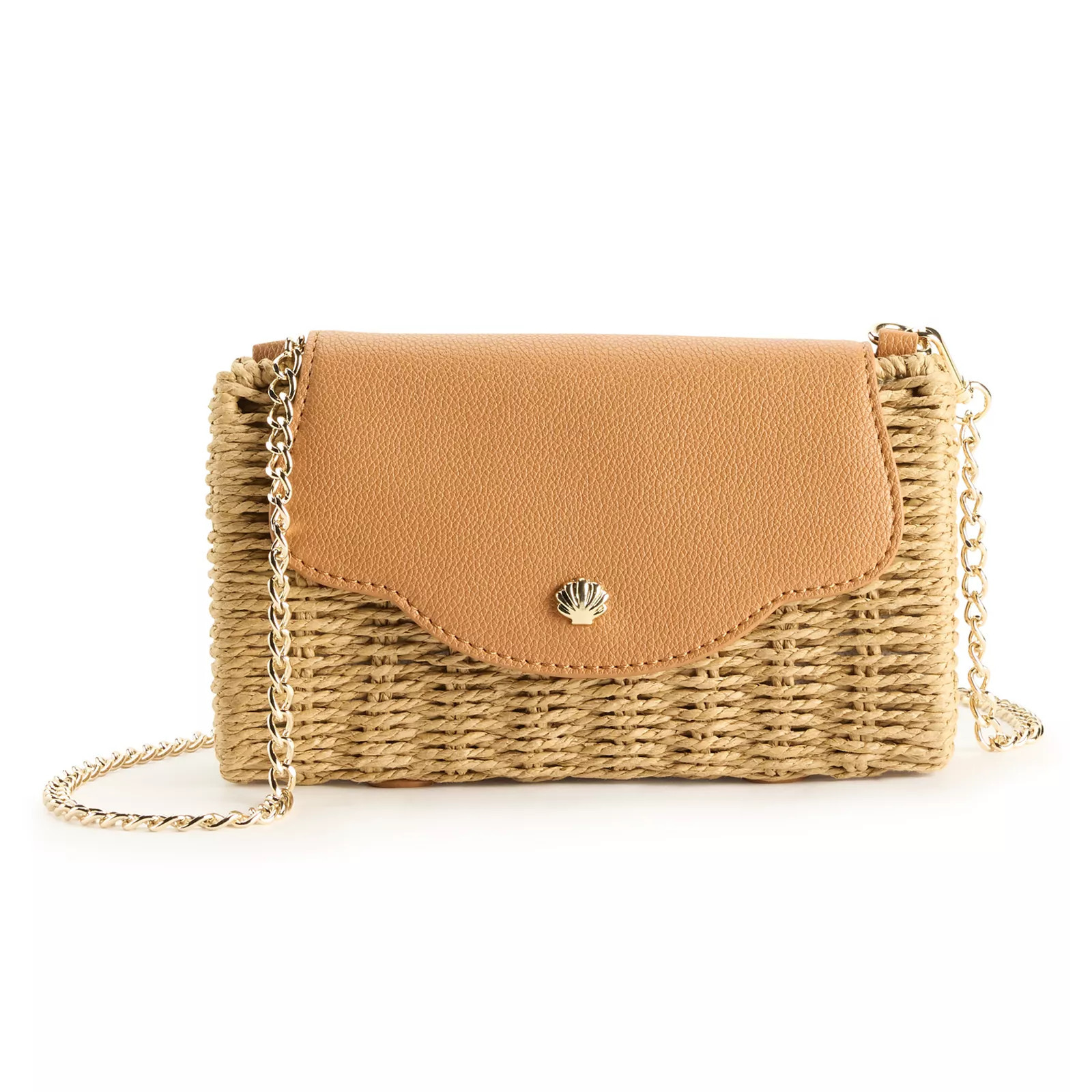 LC Lauren Conrad Magnolia Scallop Wicker Clutch, Natural Brown | Kohl's