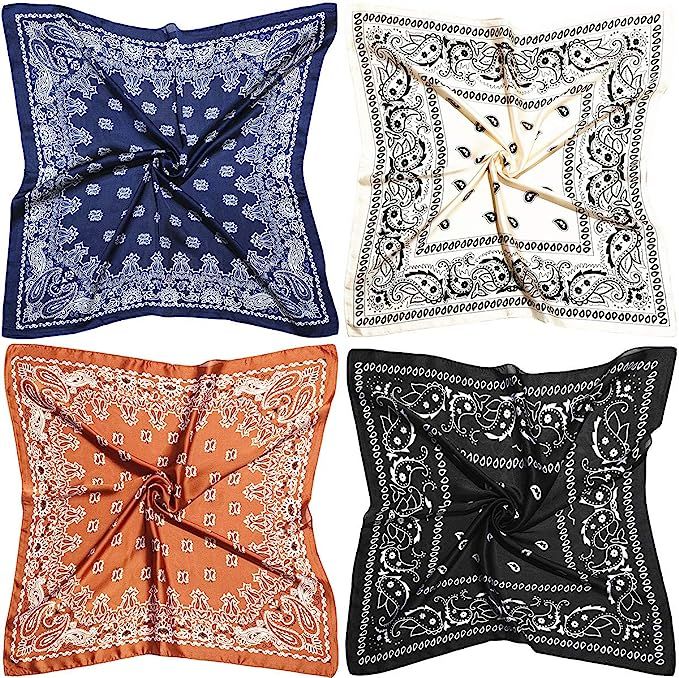 Head Scarf for Women Silk Feeling Scarf Scarves Bandana 4 Pack 27-inch Square Silk Satin Bandana ... | Amazon (US)