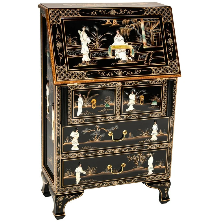 Oriental Furniture Black Lacquer Secretary Desk - Royal Ladies | Walmart (US)