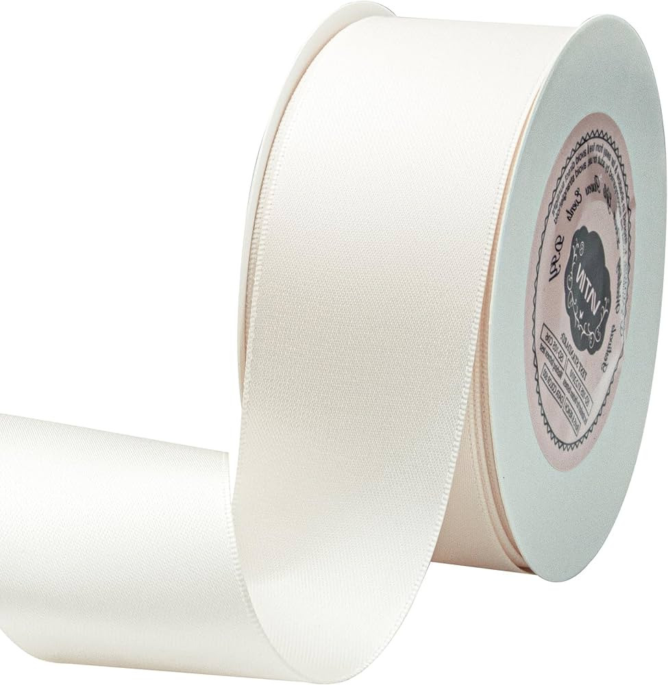 VATIN 1-1/2" Wide Double Faced Polyester Ivory/Antique White/Beige Satin Ribbon Continuous Ribbon... | Amazon (US)