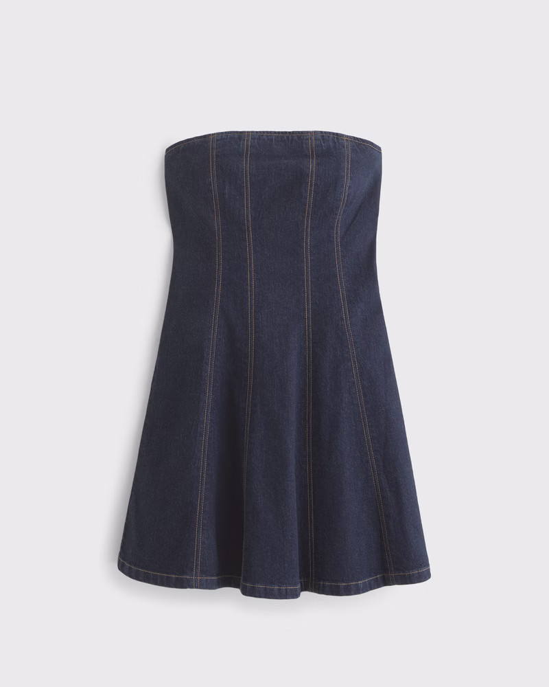 Abercrombie & Fitch Women's The A&F Mila Strapless Denim Mini Dress in Dark Wash - Size XXS TALL | Abercrombie & Fitch (US)