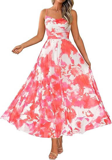 BTFBM Women Summer Floral Maxi Dresses Elegant Spaghetti Strap Dress Printed Party Dress Beach Lo... | Amazon (US)