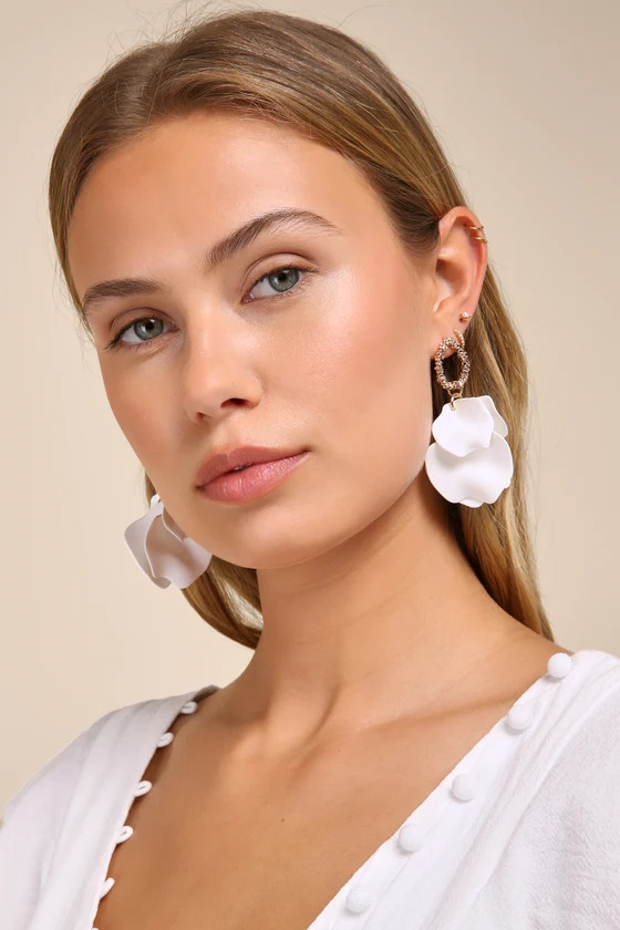 Eye-Catching Essence White Petal Statement Earrings | Lulus