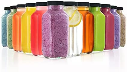 Reusable Glass Water Bottles with Caps - Juice Containers With Lids for Fridge - 12 Pack 8oz Glas... | Amazon (US)