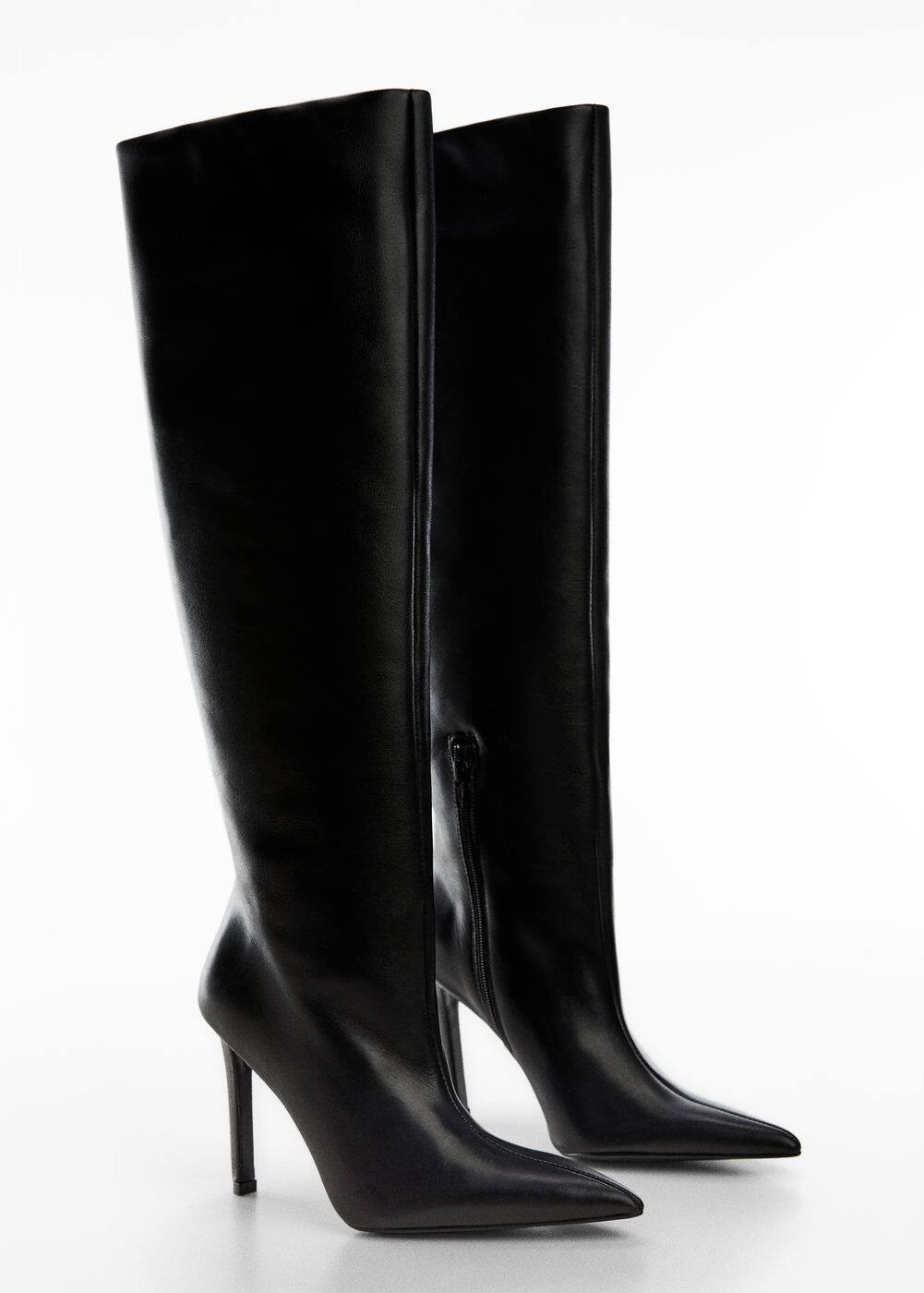 High heel leather boot -  Women | Mango USA | MANGO (US)