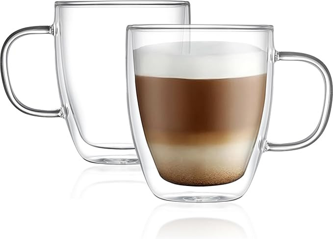 Double Walled Glass Coffee Mugs with Handle (Set of 2) - 19oz Clear Espresso Cup, Transparent Cof... | Amazon (US)
