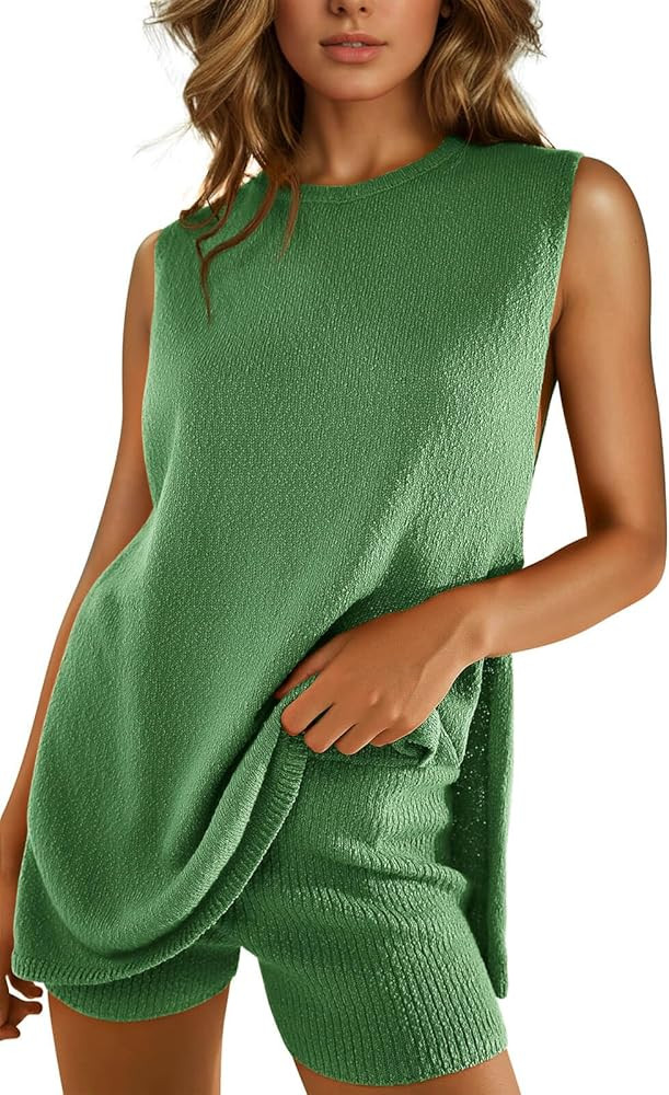 Imily Bela Womens Summer Sweater Sets Sleeveless Knit Tank Tops Matching Shorts 2 Piece Beach Vac... | Amazon (US)