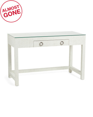 48x30.75 Woven Raffia Desk With Glass Table Top | TJ Maxx