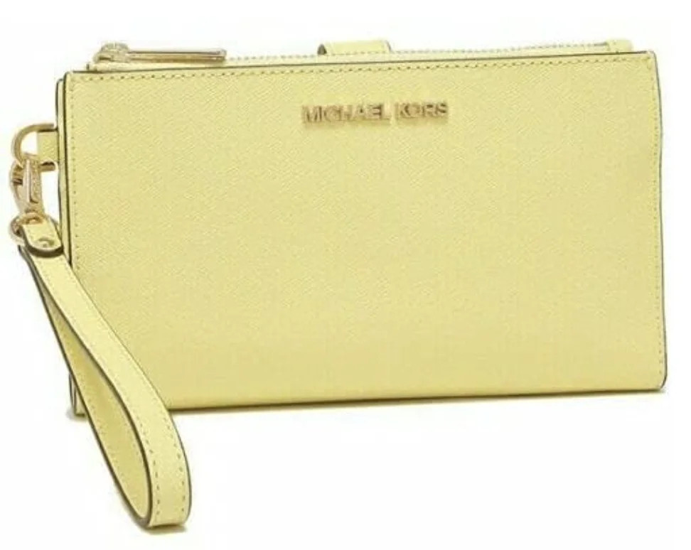 Michael Kors Jet Set Travel Double Zip Phone Wristlet Saffiano Leather Buttercup Yellow | Walmart (US)