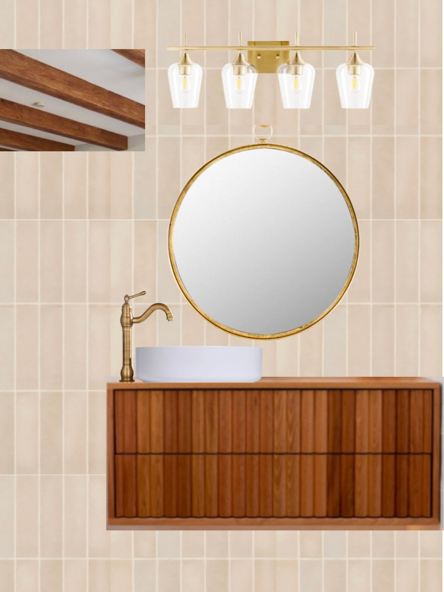 Here’s my mood board for the One Room Challenge! I’ll be transforming my powder room by adding beams, tiling a wall, building my own vanity, and updating all the fixtures. Sooo excited for this one  

#LTKhome