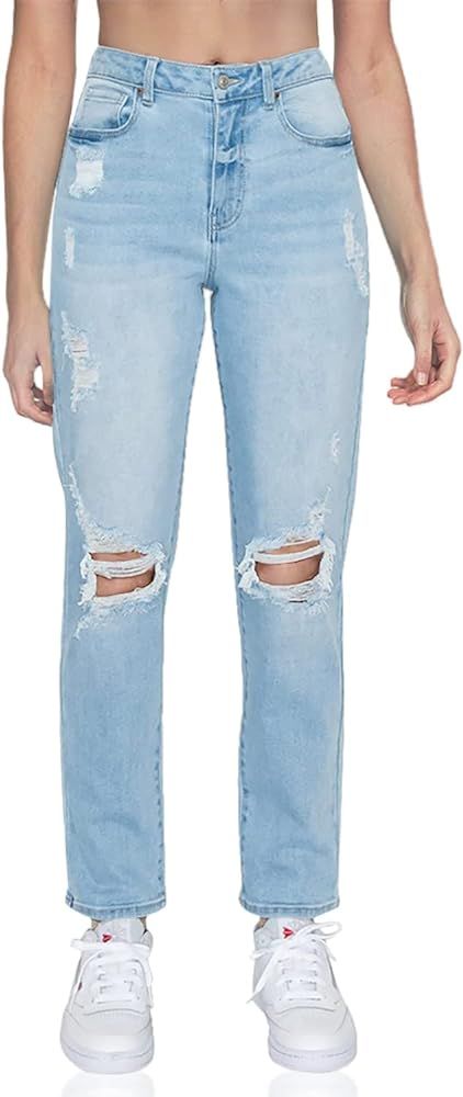 Little Vintage Girls Distressed Ripped Jeans for Women high Waist mom Jeans Boyfriend Jean,Wax Jeans | Amazon (US)