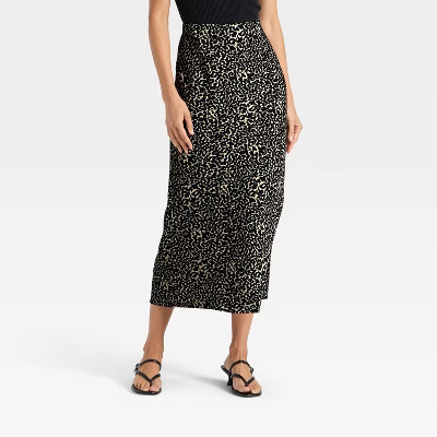 Women's Maxi Slip A-Line Skirt - A New Day™ Cream Leopard Print XL | Target