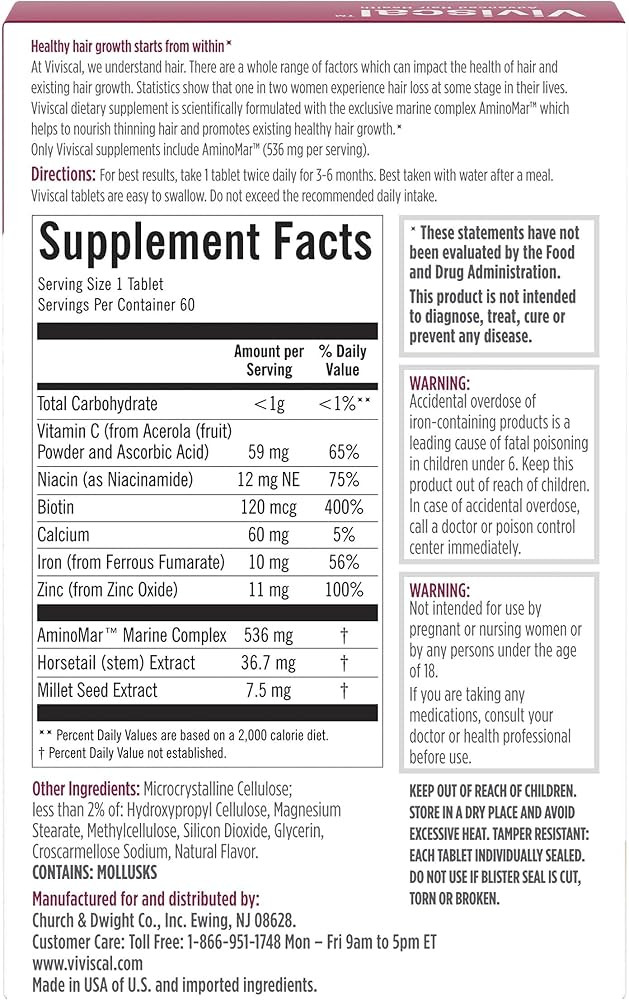 Viviscal Hair Growth Supplements for Women, Dietary Hair Supplement Tablets With AminoMar Collage... | Amazon (US)