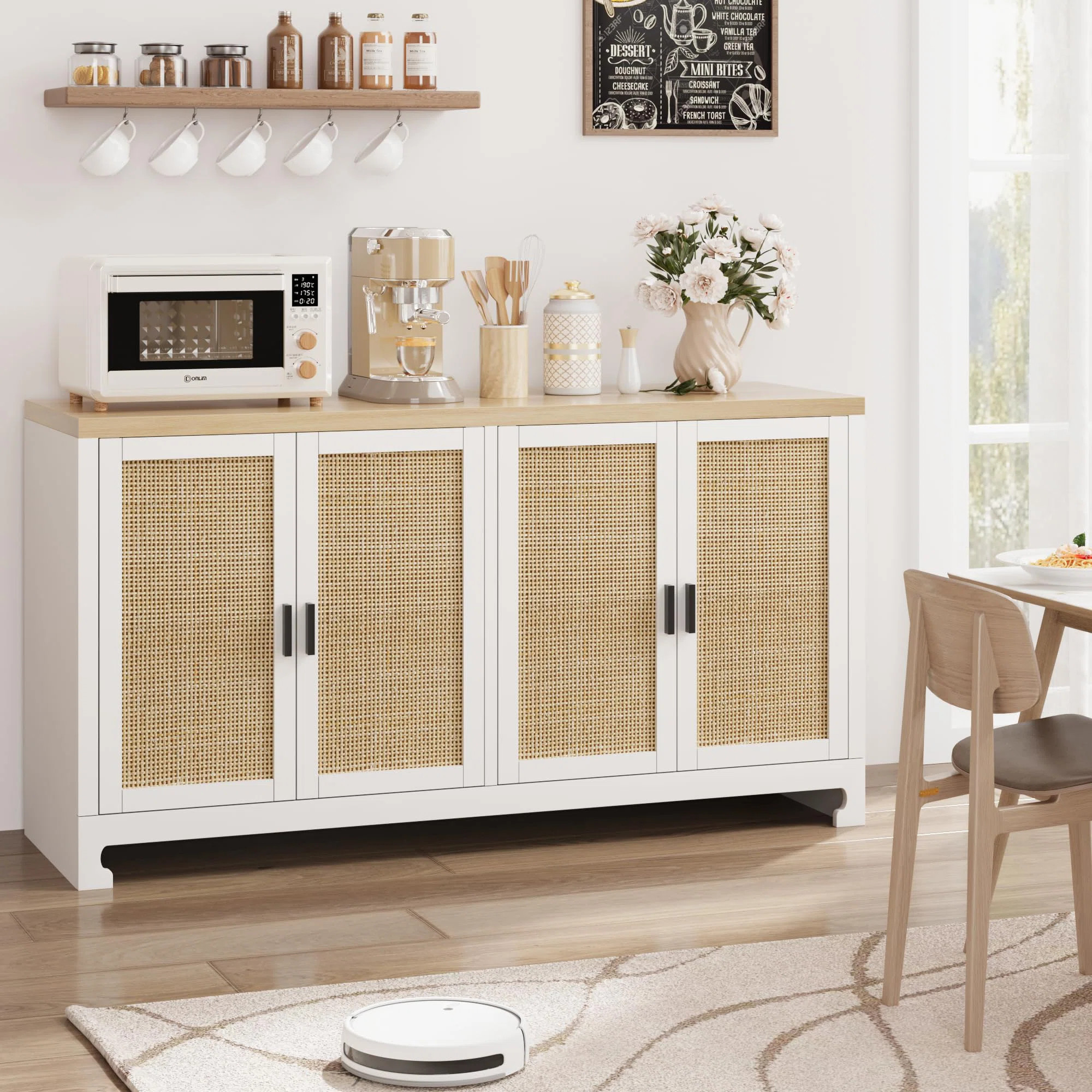Yuan Home Buffet Cabinet,Rattan Accent Storage Cabinet With 4 Doors And Shelf | Wayfair | Wayfair North America