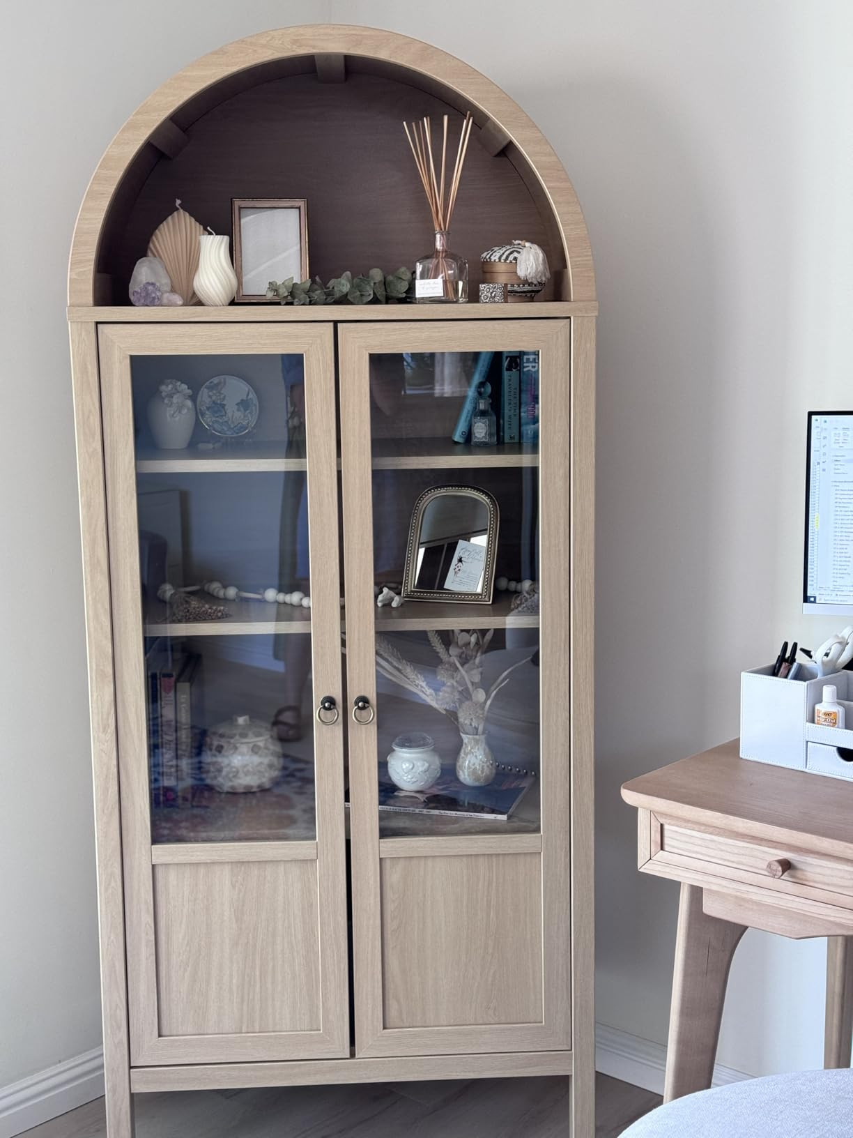 Modway EEI-6638-OAK Tessa Tall Arched Storage Display Cabinet, Oak | Amazon (US)