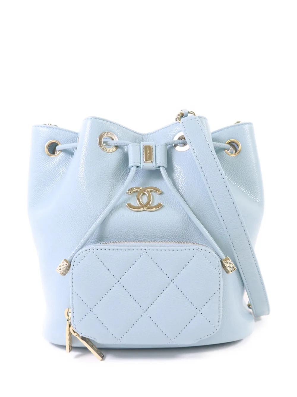 CHANEL Pre-Owned Interlocking CC bucket bag - Blue | Farfetch Global
