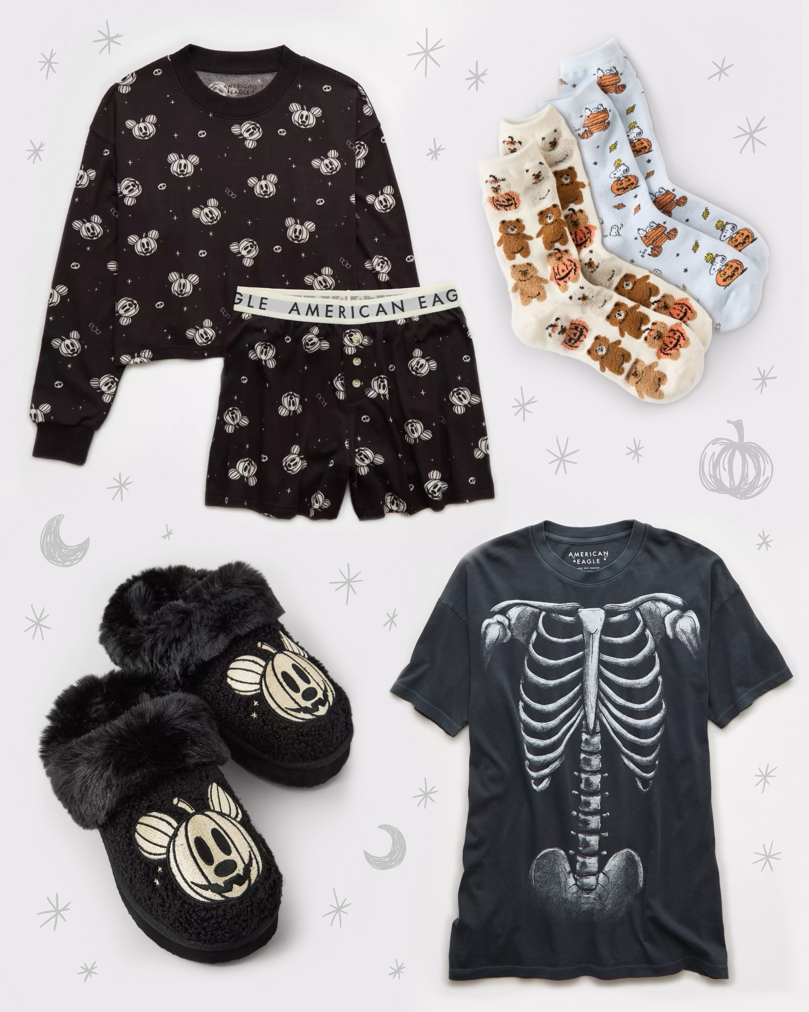 New Halloween & Fall pieces at American Eagle 🍁🎃 Disney pajamas, cozy socks, teddy bear, peanuts, glow in the dark skeleton tee shirt, Mickey Mouse pumpkin slippers, code orange

#LTKSeasonal #LTKFindsUnder50 #LTKStyleTip