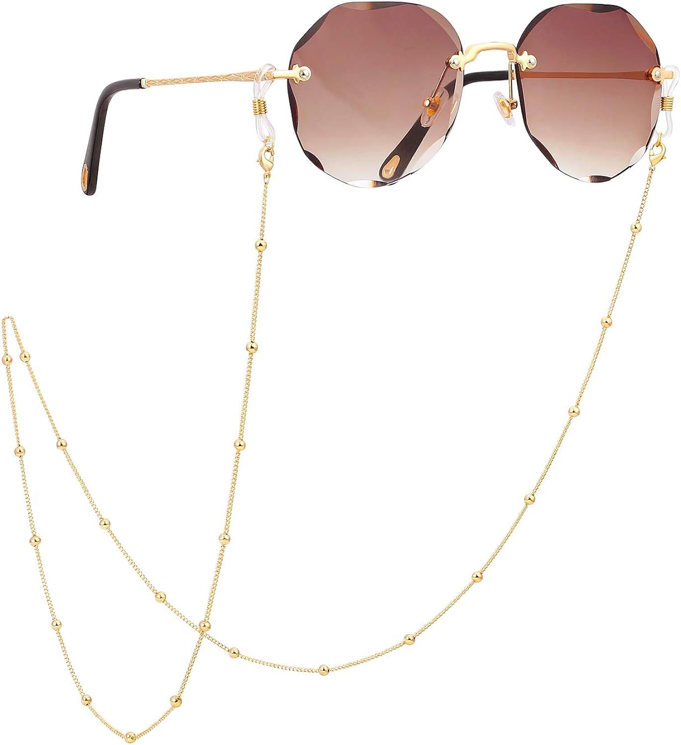 18K Gold Eyeglass Chain Sunglasses Strap Holder Reading Glasses Retainer Gold Beaded Chain String Co | Amazon (US)