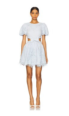 self-portrait Embroidered Linen Mini Dress in Blue from Revolve.com | Revolve Clothing (Global)