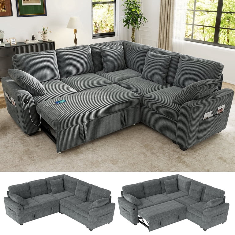 BedLuxury 83" Sectional Sleeper Sofa With Pull Out Bed, Storage Seat & USB Charging, L Shape Mode... | Walmart (US)