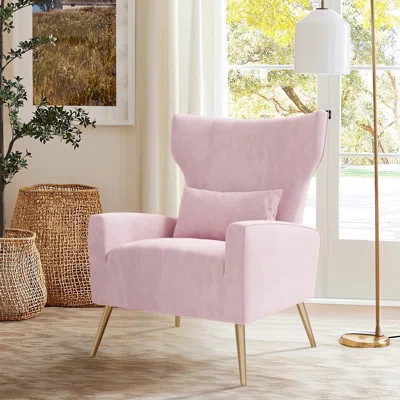 Modern Velvet Wingback Accent Chair with Pillow, Gold Metal Legs | Wayfair North America