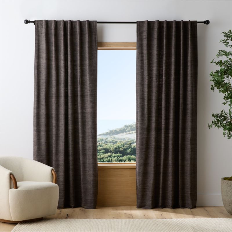 Trevino Deep Brown Cotton Silk Blend Window Curtain Panel 52"x84" | Crate & Barrel | Crate & Barrel